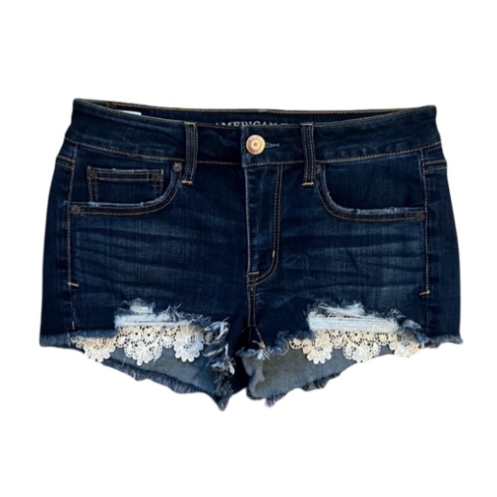 NWOT American Eagle High Rise Festival Lace Pockets Distressed Jean Shorts